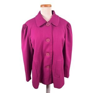 Dialogue Womens Size Large Pink Button-Up Long Sleeve Collared Lined Coat Jacket